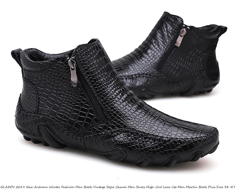 GLAZOV г. Новые осенне-зимние модные мужские ботинки повседневная мужская обувь в винтажном стиле высокие мужские теплые ботинки на шнуровке размера плюс 38-47