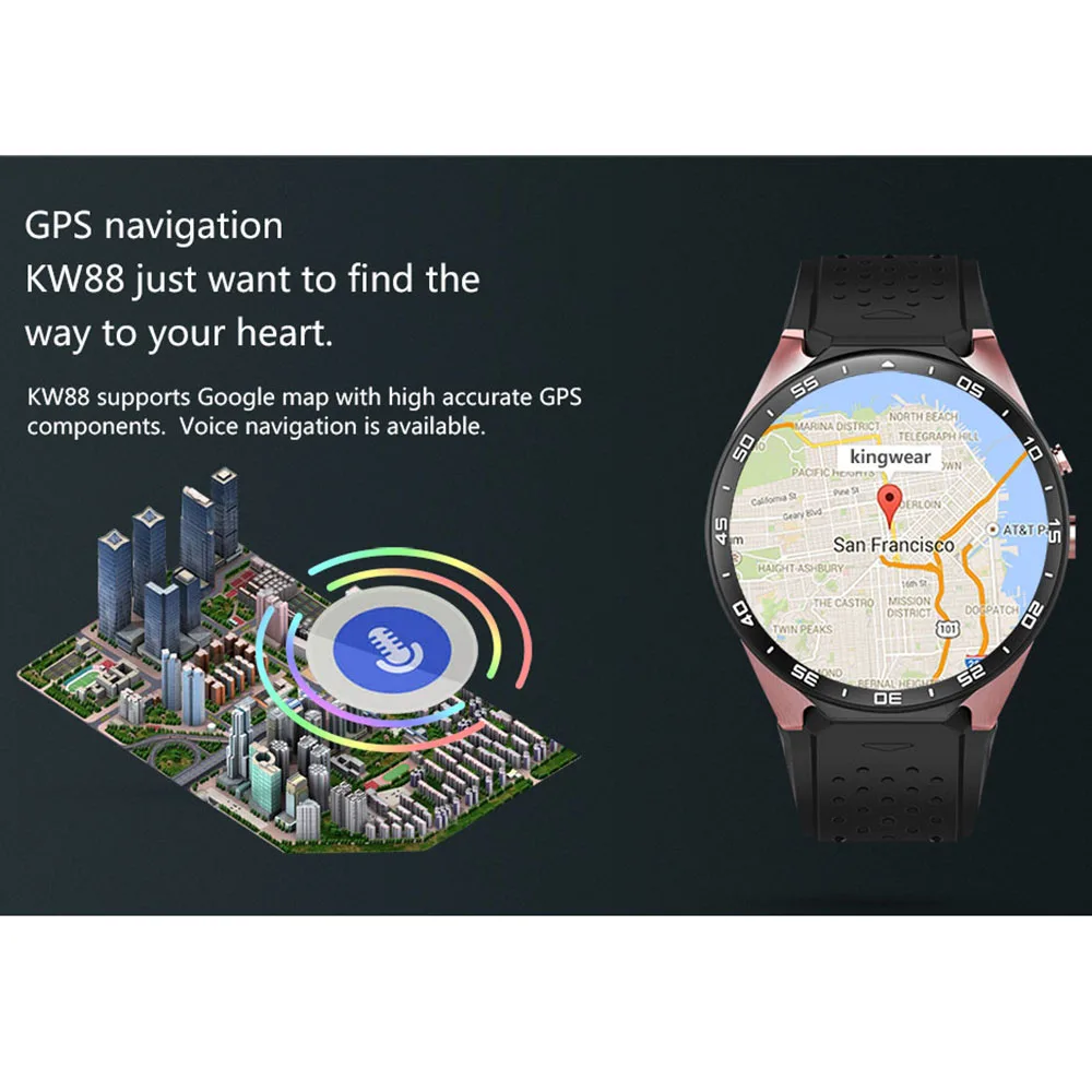  Time Owner KW88 Android 5.1 Smart Watch Phone MTK6580 Quad Core 1.3GHZ ROM 4GB RAM 512MB 1.39 inch 