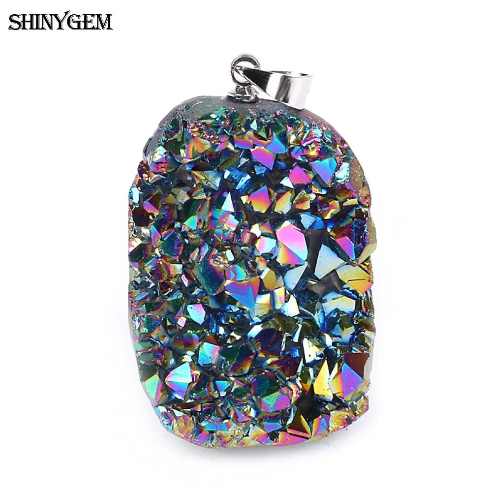 

ShinyGem Sparkling Natural Chakra Opal Pendants Multi Color Druzy Crystal Stone Pendant Charms Jewelry Making 5pcs Random Send