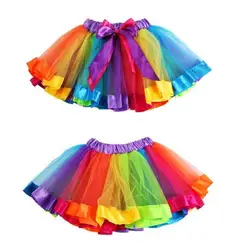 2019 детская юбка для девочки летняя юбка Радуга Pettiskirt юбка с бантом танцевальная юбка-пачка