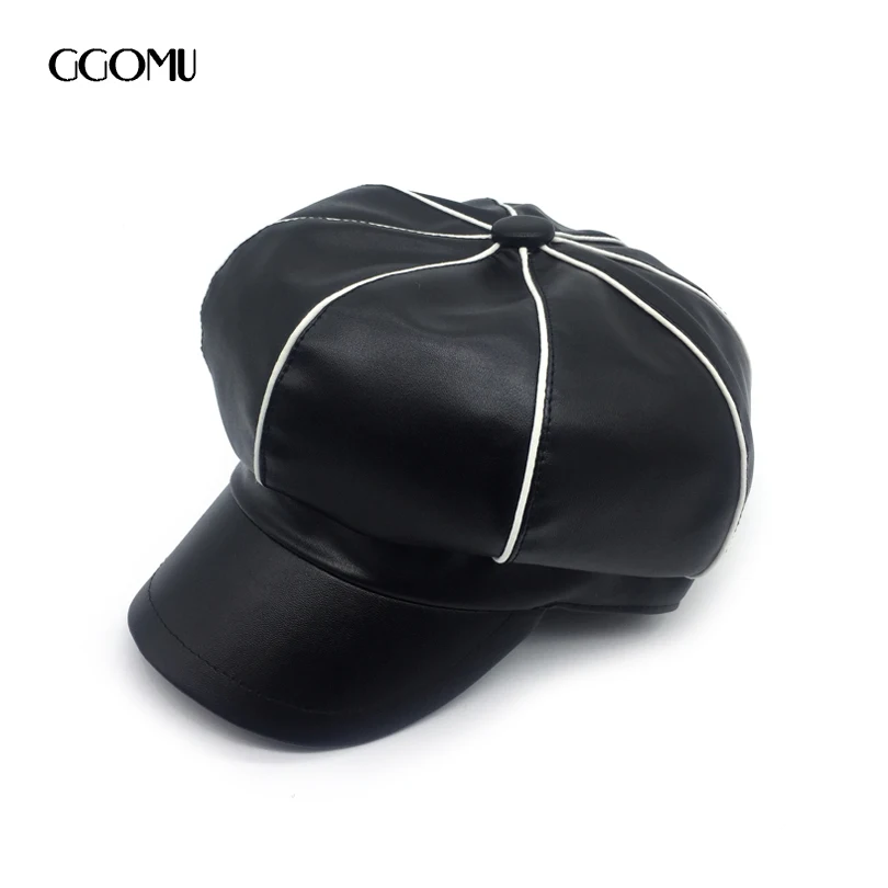 dropshipping GGOMU Fashion Brand Winter Leather Beret hats for Women