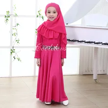 new 2016 muslim full length children’s dress djellaba maxi chiffon dubai robe arab traditional clothing kids burqa with hijab
