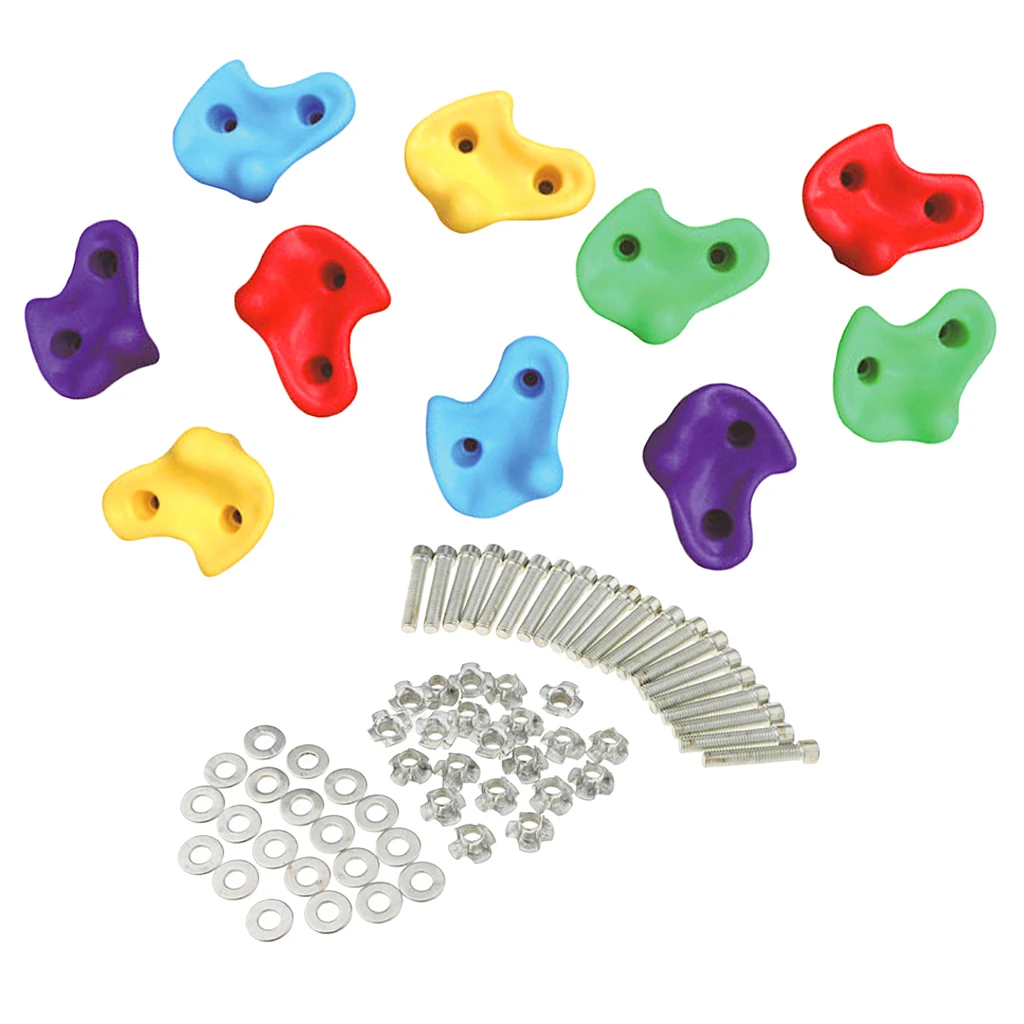 10pcs Rock Climbing Holds for Kids with Installation Hardware - Climbing Grips for DIY Rock Stone Wall -Large