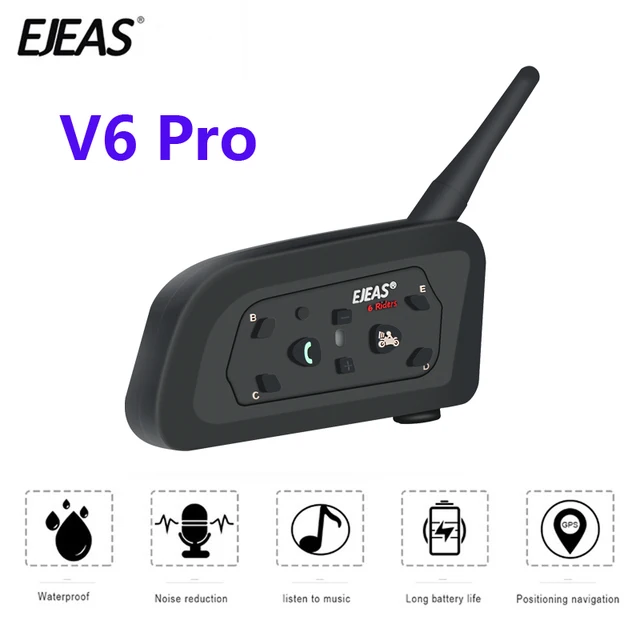 EJEAS V6 PRO Bluetooth Motorcycle BT Communicator Helmet Intercom Headset with 1200m Interphone for 6 Riders
