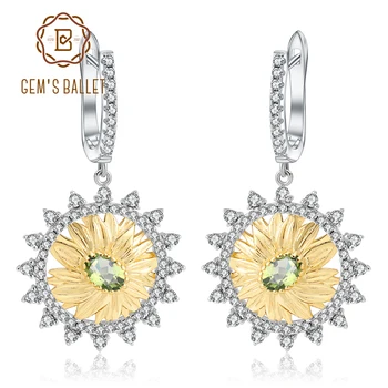 安い GEM'S バレエリアル 925 スターリングシルバー手作りイヤリング 1.03Ct 天然ペリドットひまわり女性 Brincos