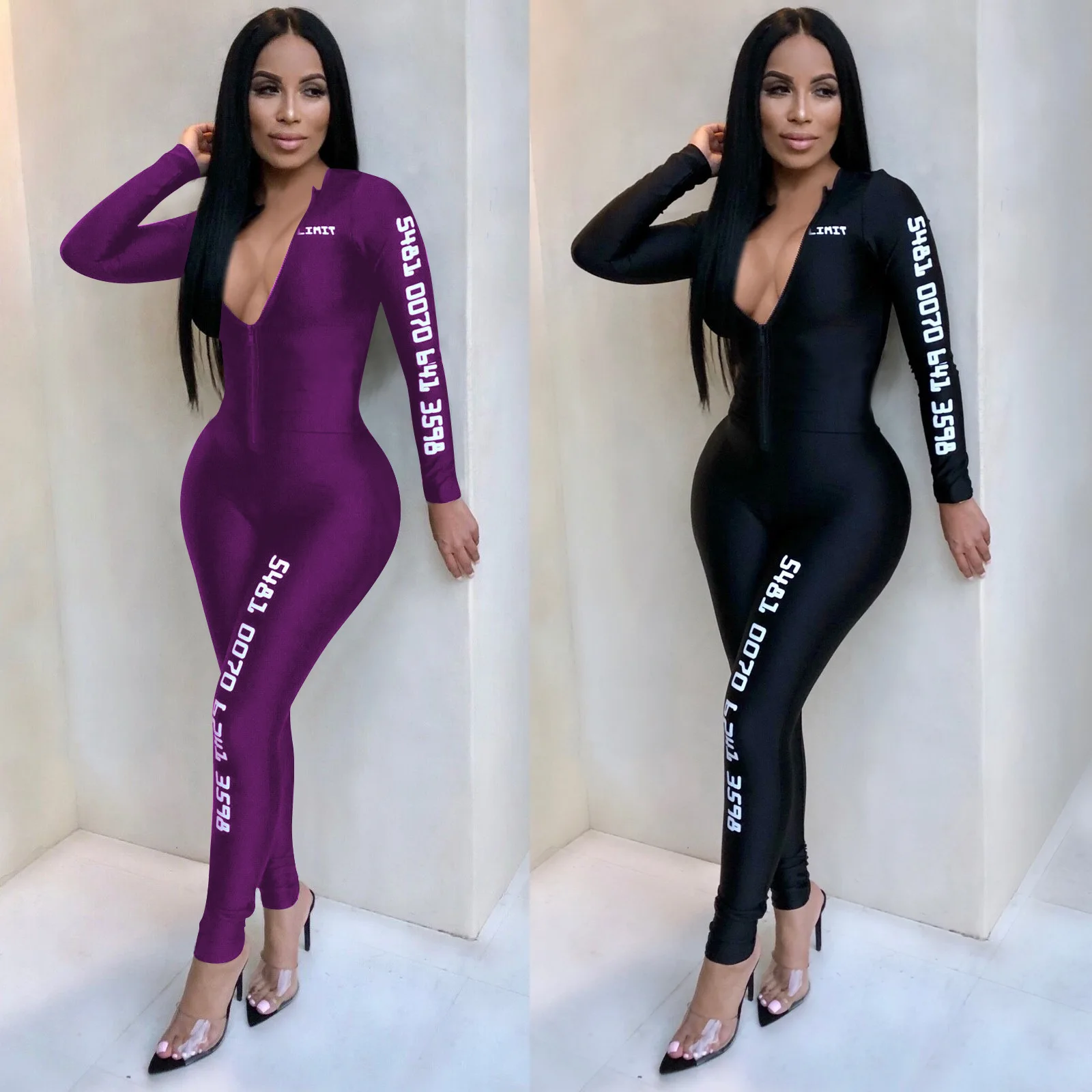 

Long Sleeve Female Jumpsuit for Women Letter Zipper body suit Womens Gym Clothing Dry Fit Sports Wear Jumpsuit Overalls