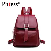 2019 women leather backpack female school solid travel bagpack sac a dos vintage high quality backpacks female back pack ladies