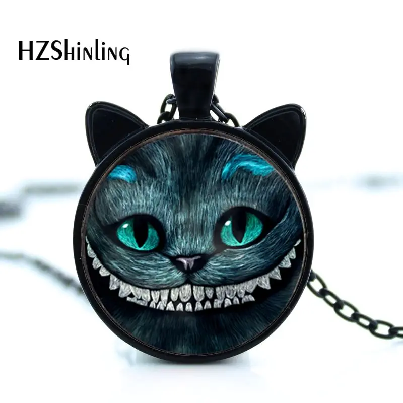 

CN-0024 2017 New Cheshire Cat Necklace Cat Ear Jewelry Smile Cat Pendant Glass Picture Pendant HZ2