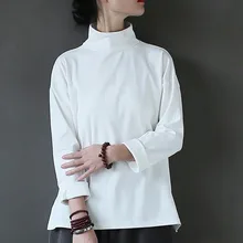 Осень Зима Женская футболка водолазка белый черный цвет пуловер с длинными рукавами хлопок Повседневный короткий Свободный Топ женские футболки