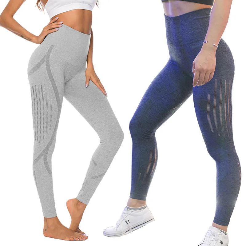 

New Women Fitness Leggings Sexy High Waist Stretch Long Pants Mesh Breathable Push Up Trousers Female Workout Seamless Leggings