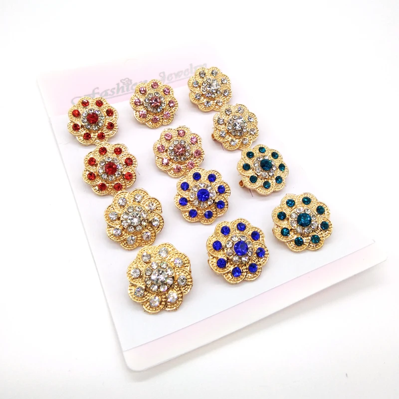 Mini Crystal Hijab Pins Flower Lapel Pins Brooches Wholesale 12PCS/Card