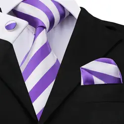 2017 новогодний галстук для Для мужчин подарок Лидер продаж Галстук платок Запонки комплект белый и фиолетовый в полоску, оптовая продажа C-339