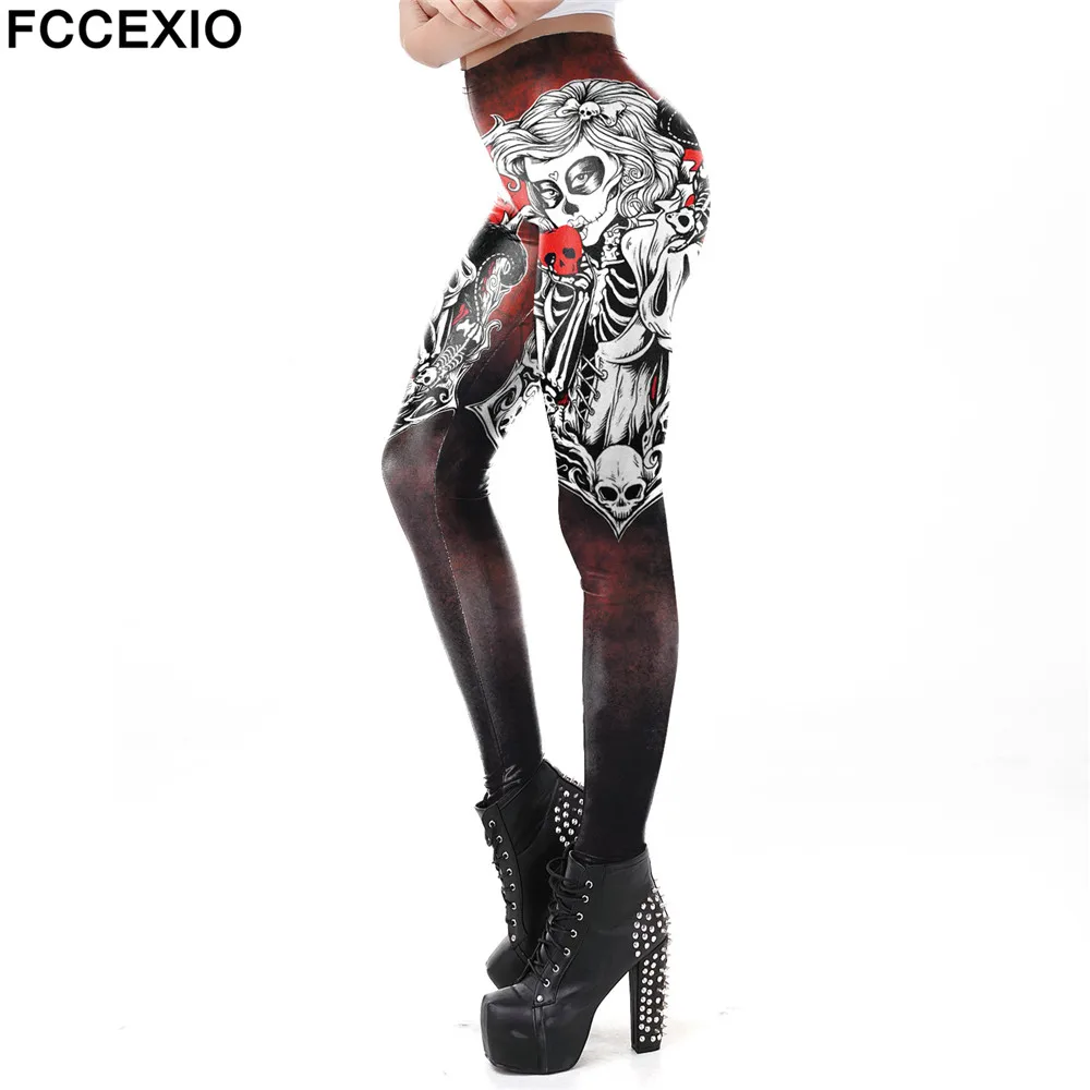 

FCCEXIO New 3D Mexico Skull Leggings Women Workout Fitness Legging Colorful Cranium Printed Leggins Plus Size Workout Leggings
