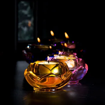 

Modern Crystal Candlestick Holders Decorative Candle Holders Home Lotus Flower Moroccan Lamp Garden Glass Candlestick JKL148