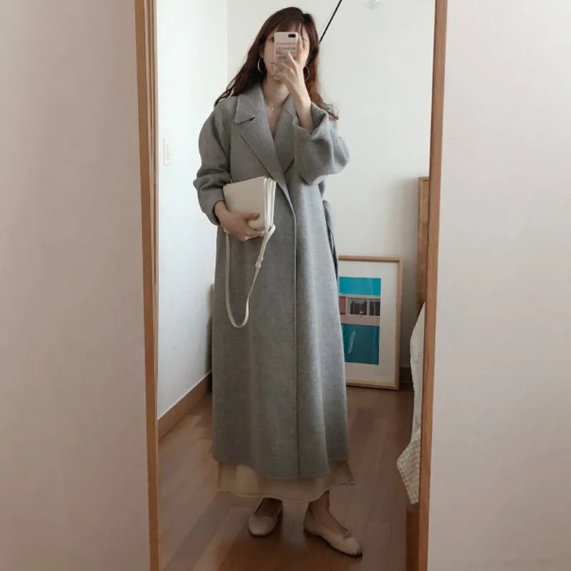 Online Abrigo largo coreano de Invierno para mujer, abrigo de prendas de vestir, cárdigans sueltos de talla grande, de manga larga, Manteau Femme Hiver elegante
