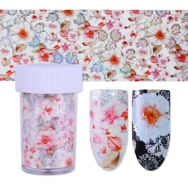 

1 Bottle Holographic Flower Starry Nail Foil 4*100cm Colorful Feather Floral Transfer Sticker Manicure Nail Art Decoration
