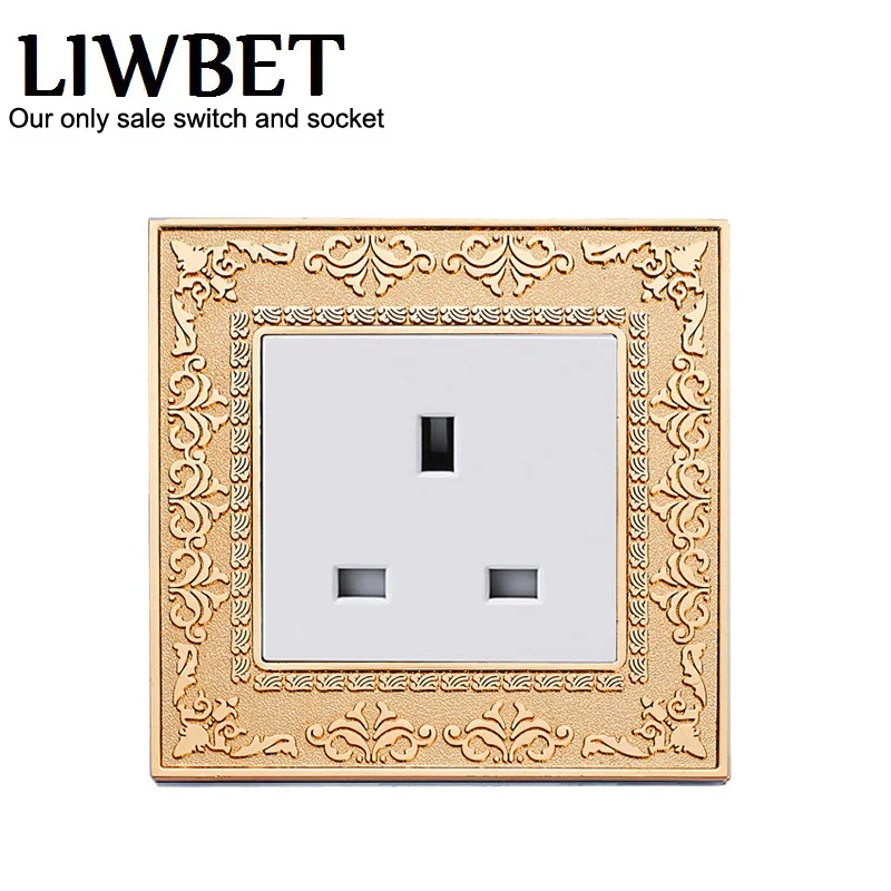 13A UK Standard 3 pin electrical wall outlet and Gold color socketsin