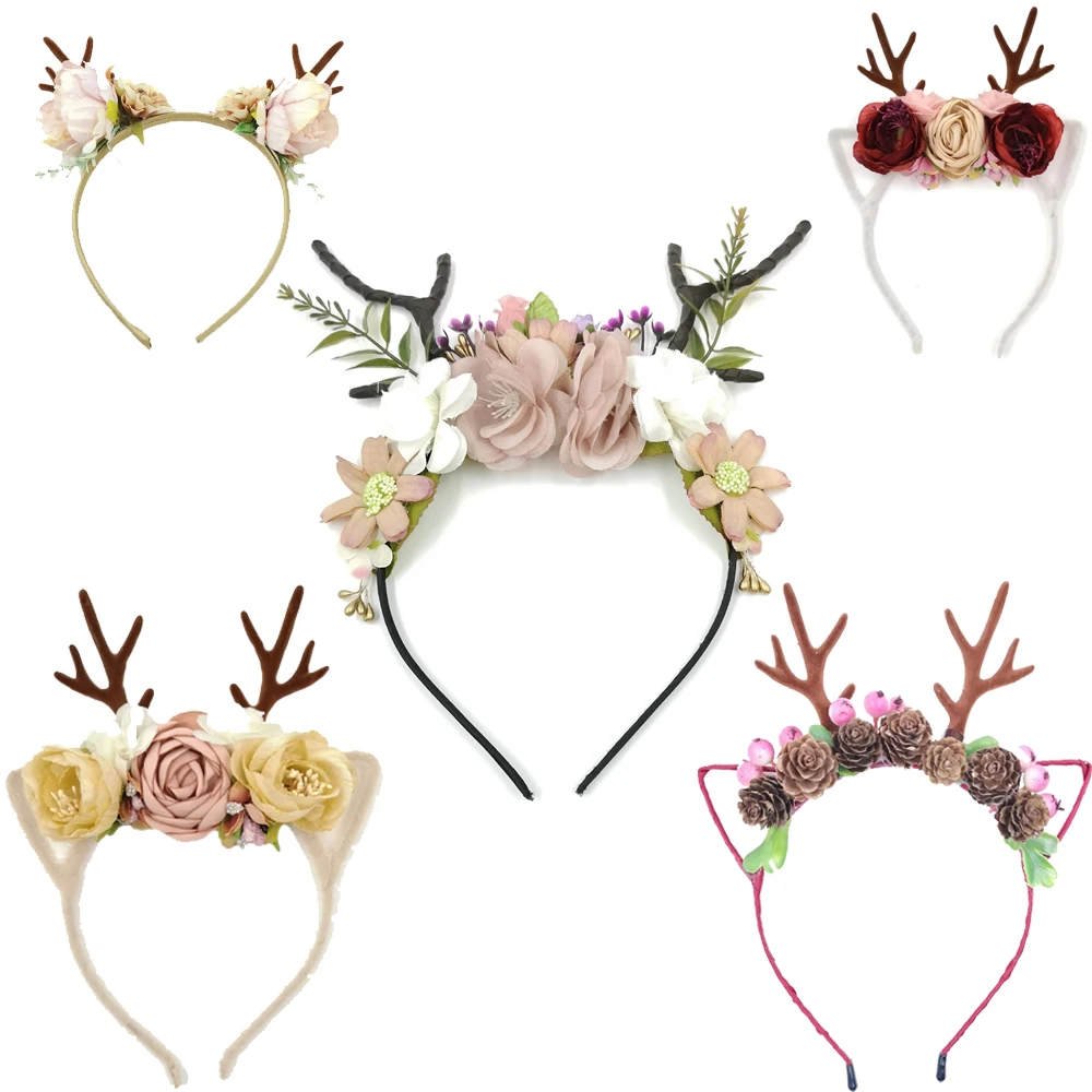 Christmas 19cm Novelty Headband Rose Gold Metal Antlers With Diamante Xmas Gift 