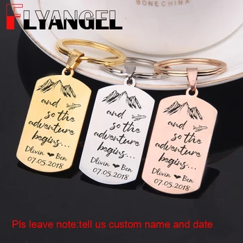 

FLYANGEL Custom Name And Date valentines Inspired Keychain Car Key Tag With Box For Graduation Wedding Adventure Lover Gift