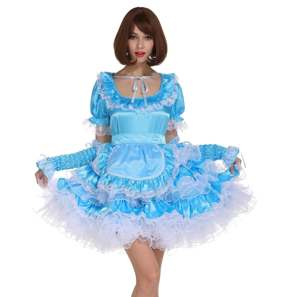 Бледно голубое платье с замком|cosplay costume|lockable dresssissy maid |