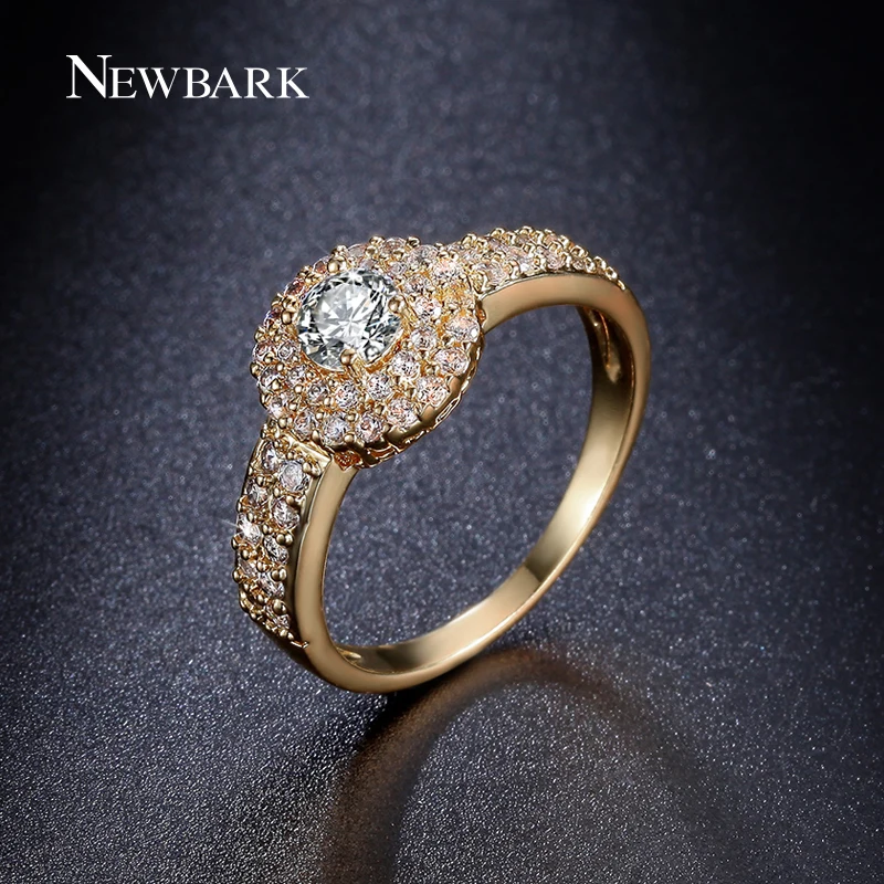 NEWBARK Luxury Gold Plated Ring Round Cut CZ Diamond With Micro