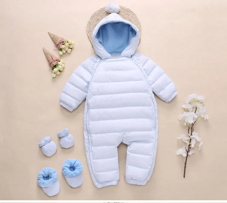 Г., весенне-осенний теплый зимний комбинезон для маленьких мальчиков и девочек, хлопковый Детский комбинезон с капюшоном, костюм для новорожденных, одежда Детский комбинезон - Цвет: Небесно-голубой