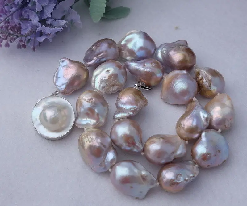 

fast N1501052 20x23mm purple Nucleated Flameball pearl Necklace -mabe clasp AAA