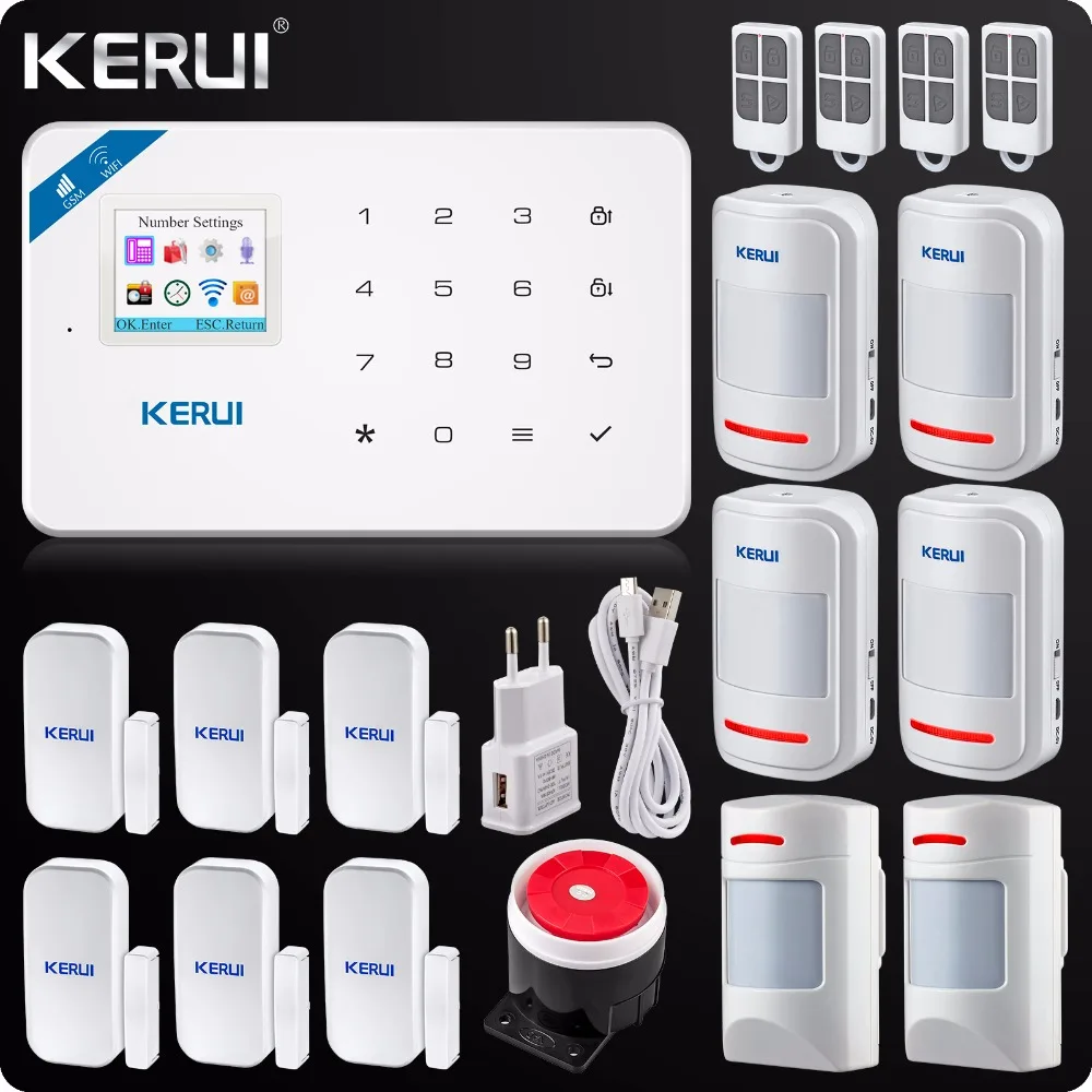 Kerui W18 inalámbrico Wifi GSM alarma IOS Android APP Control LCD GSM SMS hogar sistema de alarma antirrobo movimiento inmune Pet mascotas movimiento