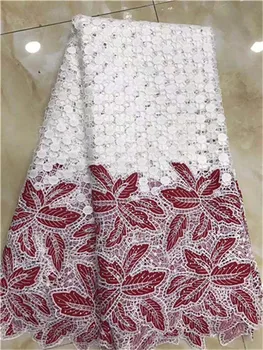 

2019 New Design African Lace Fabrics 5Yard White Red Guipure Lace Fabric High Quality African Cord Lace Fabric For Wedding Dress