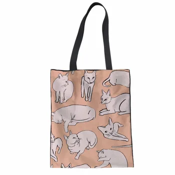 

Noisydesigns Ladies Handbag Cat Pattern Print Reusable Shopping Bag Girls Cute School Bag Female Soft Bags For Beach Pouch Women