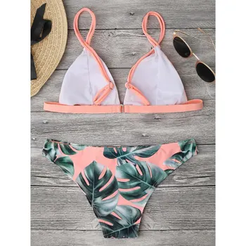 

Women Bikini Set Print Leaves Push-Up Padded Swimsuit Sexy Swimwear Low Waist Bathing Beachwear Biquini Swimsuit
