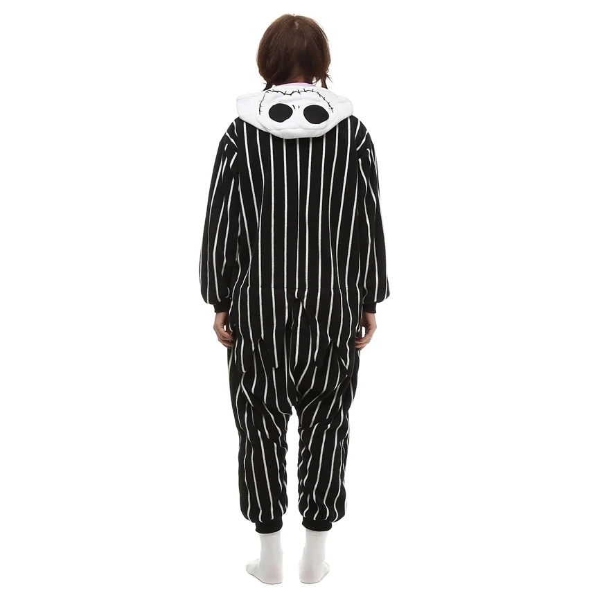 Взрослых флис kigurumi Джек Скеллингтон Косплэй костюм мультфильм Onesie пижамы Хэллоуин карнавал-маскарад партии комбинезон