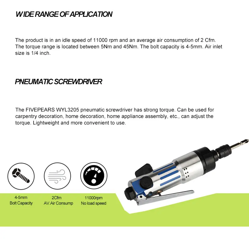 FIVEPEARS 3205 Large torque  air screwdriver set Professional pneumatic tools Positive inversion speed free shipping
