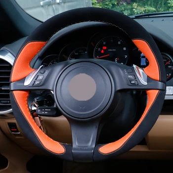 

Black Suede Orange Leather Car Steering Wheel Cover for Porsche Cayenne Panamera 2010 2011