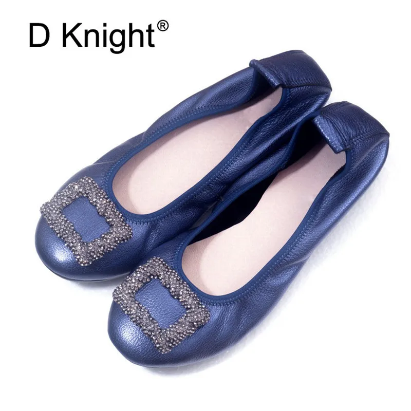Natural Leather Loafer Womens Shoes Round Toe Slip On Ballet Shoes with Rhinestones Shallow Mouth Flats Ballerinas Women Size 12 (7)