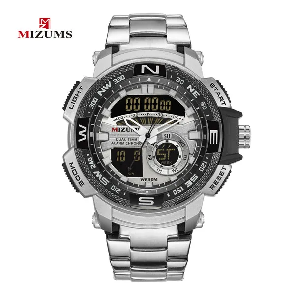 Мужские часы кварцевые Светодиодные цифровые спортивные часы хронограф секундомер наручные часы для мужчин часы с двойным временем Relogio Masculino# a - Цвет: silver white