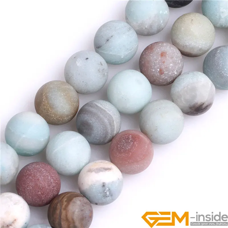 Amazonite Big Hole 2mm Frosted Matte Round Natural Beads For Jewelry Making 15" 
