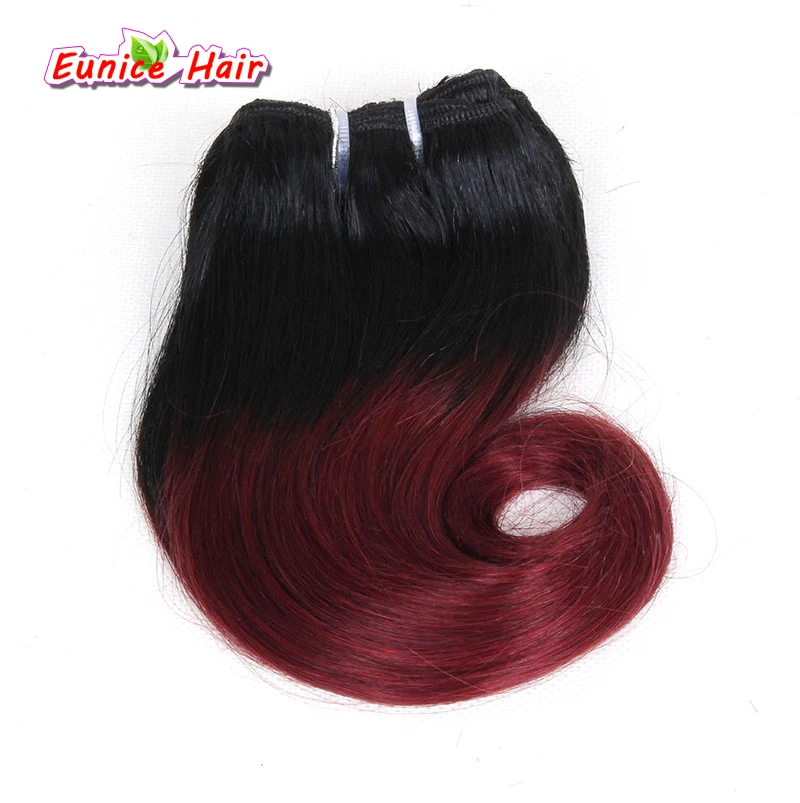 Двухцветный Омбре бразильские волосы для наращивания 8 дюймов объемная волна короткие накладные волосы# 1B# бордовый блонд для женской прически