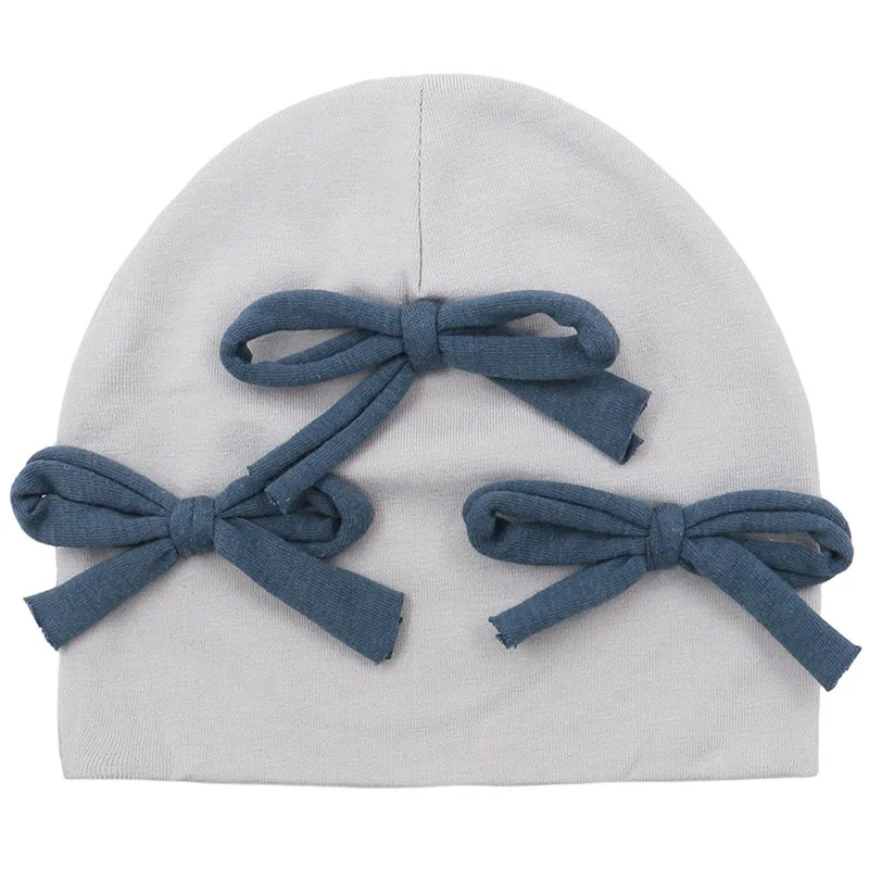 GZhilovingL New Cute Baby Cotton Bow Hat Beanies For Infant Girls Boys Kids Winter Soft Solid Newborn Baby Hair Accessories - Цвет: Gray 2