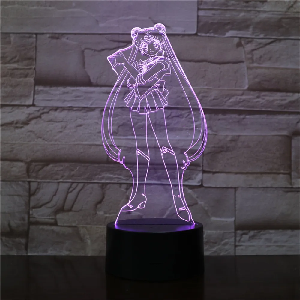 Sailor Moon Tsukino Usagi Toys Action Figure 3D LED Night Light Acrylic Color Changing Lampara Doll Luminaria Table Lamp Gift HY