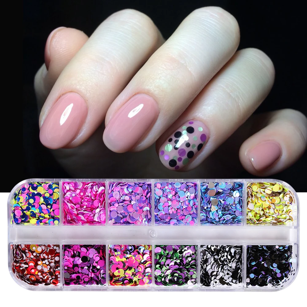 

1 Set Mini Round Paillette Nail Glitter Sequins Dust Mixed 1/2/3mm DIY Charm Polish Flakes Decoration 12 Grids Manicure Tips SAP