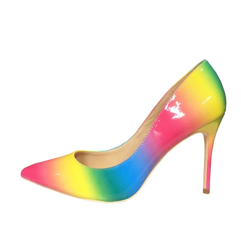 2019 Patent Leather Women Multicolor Rainbow Pumps 8CM/10CM/12CM ...