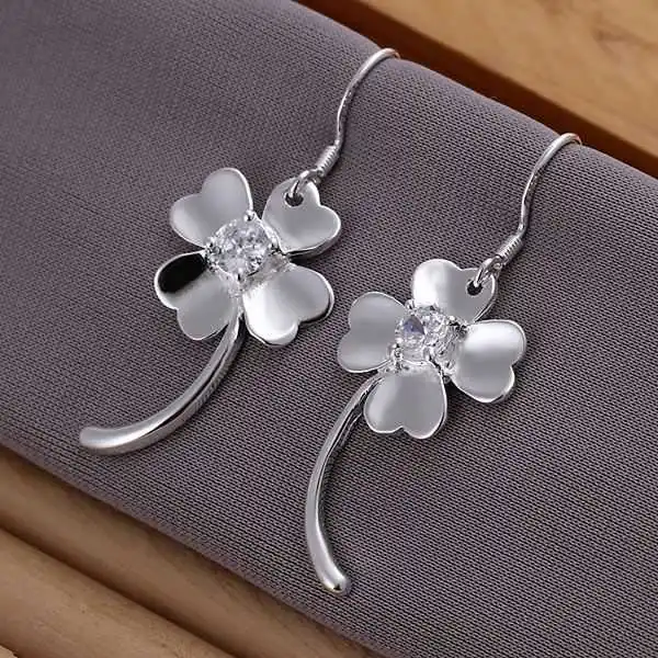 Серьги из серебра 925 пробы модные инкрустированные серьги SMTE162 с четырехлистным