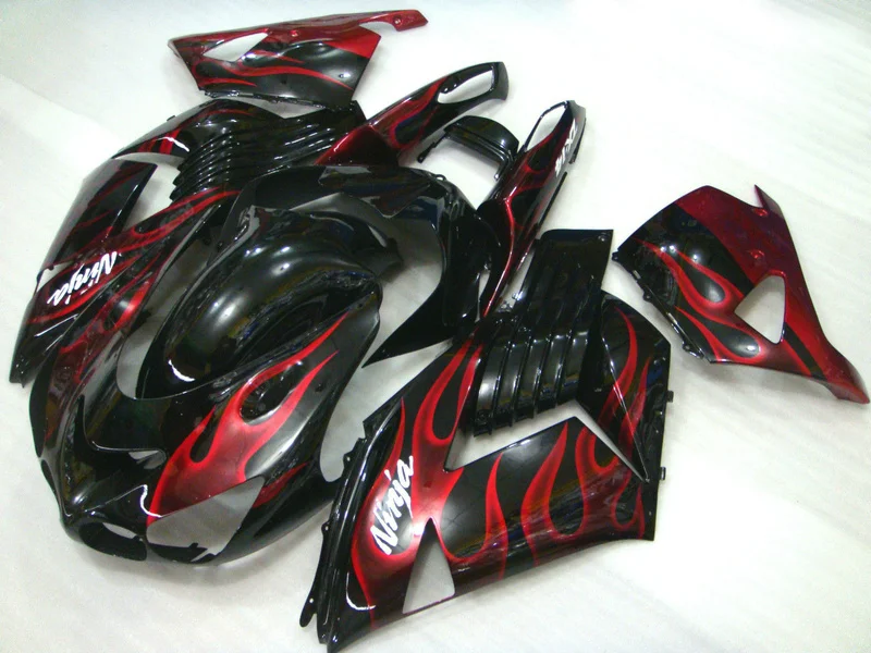 

Hot sale injection mold fairings For Kawasaki ZX14R 06 07 08 09 2006-2009 red flames black ZX14R fairing kit OP21