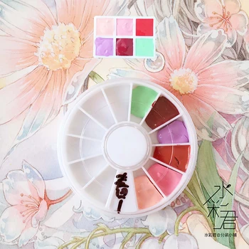 

Japan Hb Four Seasons Spring 6 Colors Watercolor Pigment Disks Packing Disc Trial tray Dispensing plate