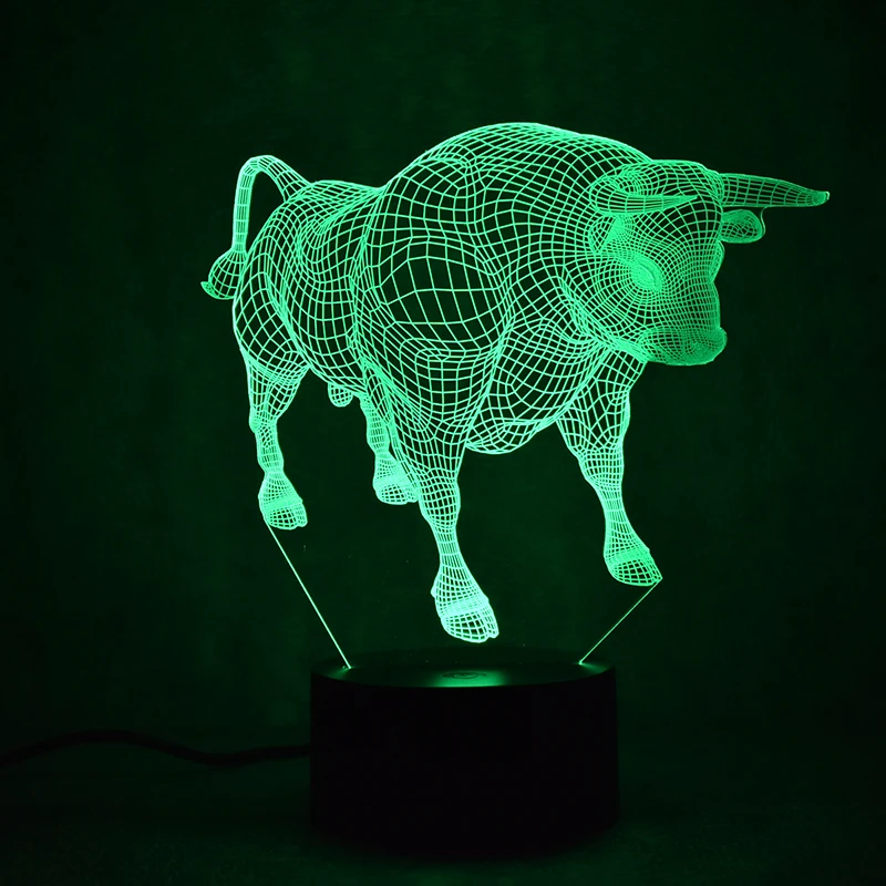 Творческий лампа 3D светодиодный ночник настольная лампа красочные визуальные крупного рогатого скота светильник спать ночью свет быков