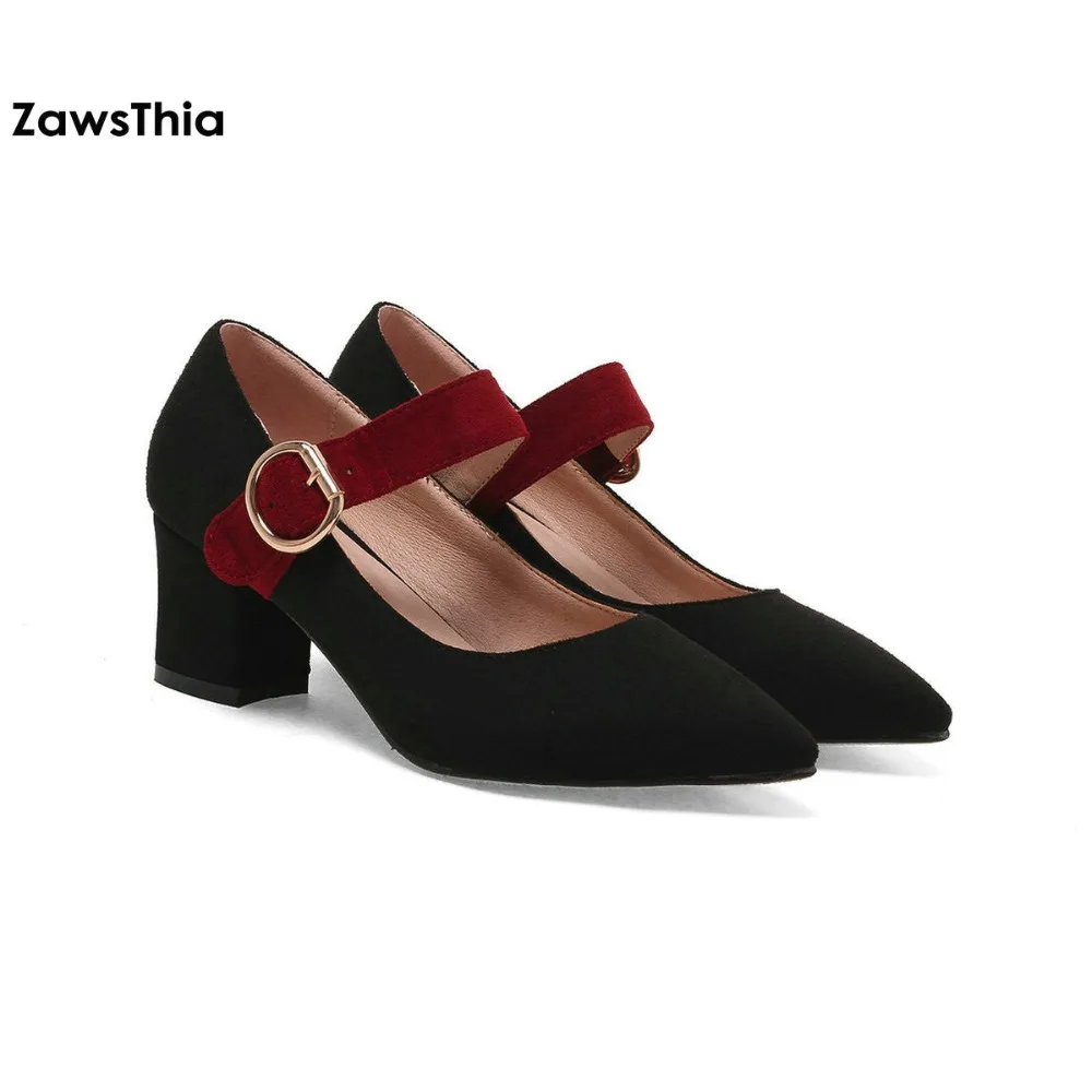 ZawsThia/Женская обувь женские свадебные туфли на высоком каблуке в стиле Мэри Джейн туфли-лодочки на толстом каблуке Женская обувь цвет черный, розовый, бежевый; большие размеры 43, 10