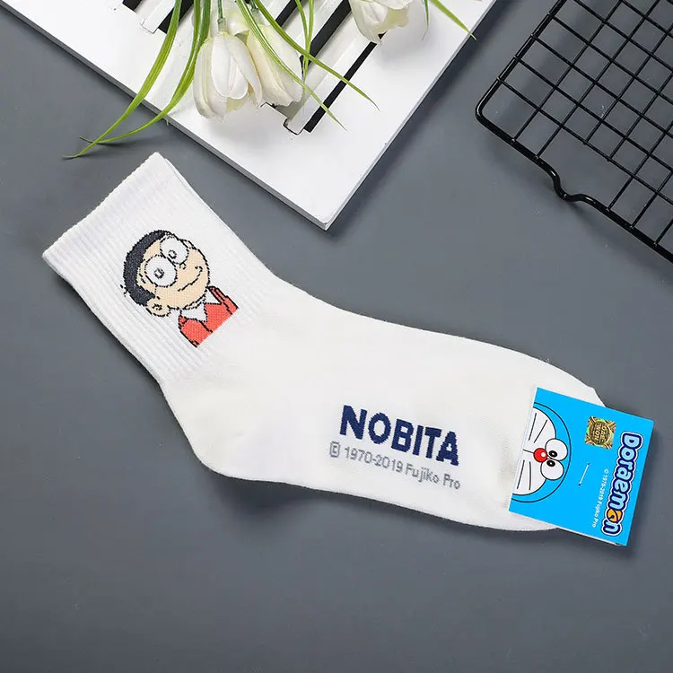 Anime Doraemon print socks Nobita Nobi Minamoto Shizuka Konta Takeshi Honekawa Suneo Dorami cute fun cartoon women cotton sock - Цвет: 2