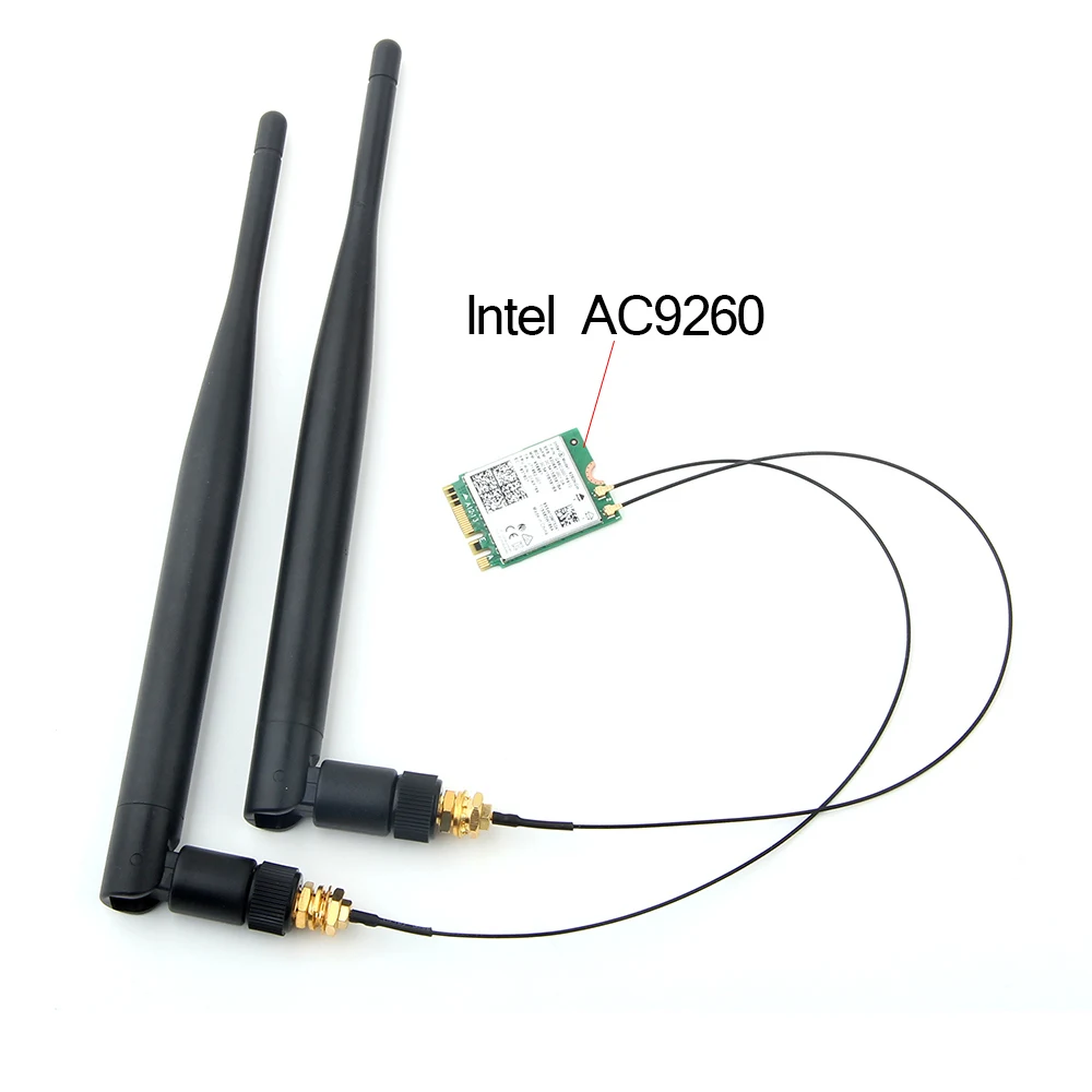 Беспроводная для Intel AC 9260 9260NGW 802.11ac NGFF WiFi Bluetooth 5,0 карта+ 6dbi IPEX MHF4 U. fl Для RP-SMA Комплект внешних антенн