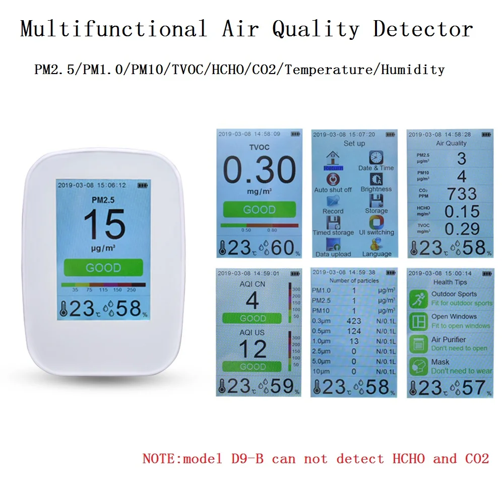Цифровой CO2 Монитор качества воздуха PM1.0 PM2.5 PM10 HCHO детектор tvoc Температура Влажность PM 2,5 анализатор газа метр сенсор